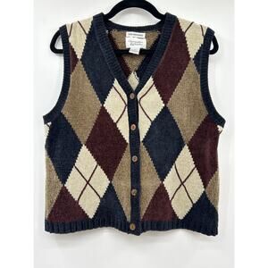 Christopher & Banks Argyle Sweater Vest Women’s Med Button Front Vintage Preppy